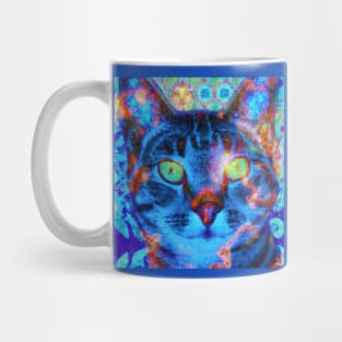 Blue Kitty Cat Batik Pattern Mug